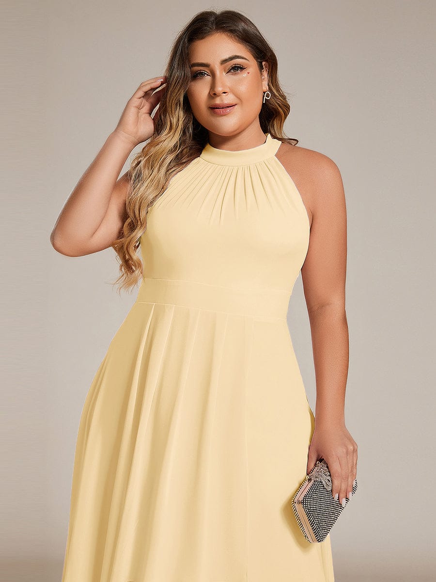 Midi A Line Sleeveless Halter Neck Evening Dress in Chiffon #color_Yellow