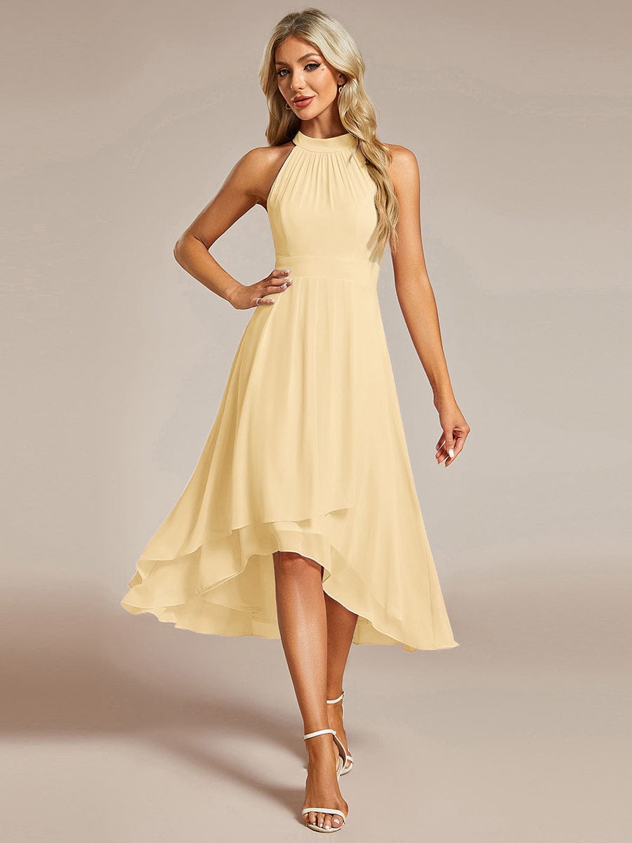 Midi A Line Sleeveless Halter Neck Evening Dress in Chiffon #color_Yellow