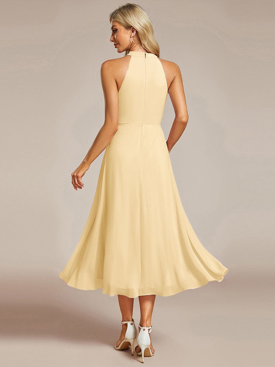 Midi A Line Sleeveless Halter Neck Evening Dress in Chiffon #color_Yellow