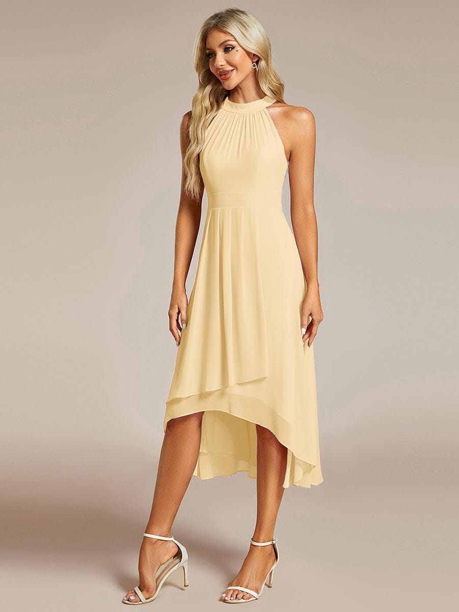 Midi A Line Sleeveless Halter Neck Dress in Chiffon In Pink #color_Yellow