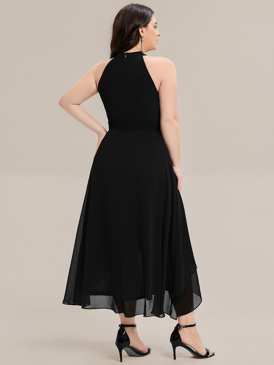 Gathered Chiffon Sleeveless Wedding Guest Dress #color_Black