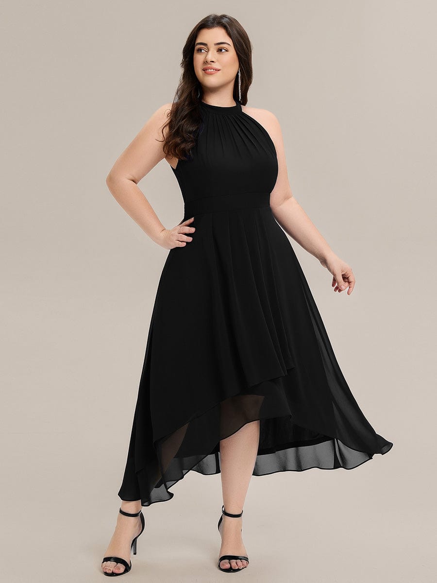 Gathered Chiffon Sleeveless Wedding Guest Dress #color_Black