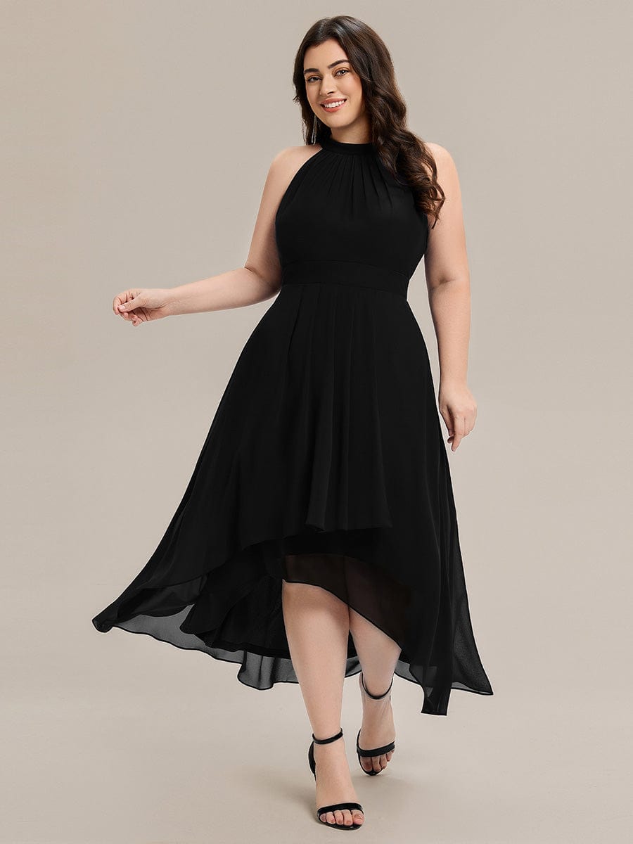 Gathered Chiffon Sleeveless Wedding Guest Dress #color_Black