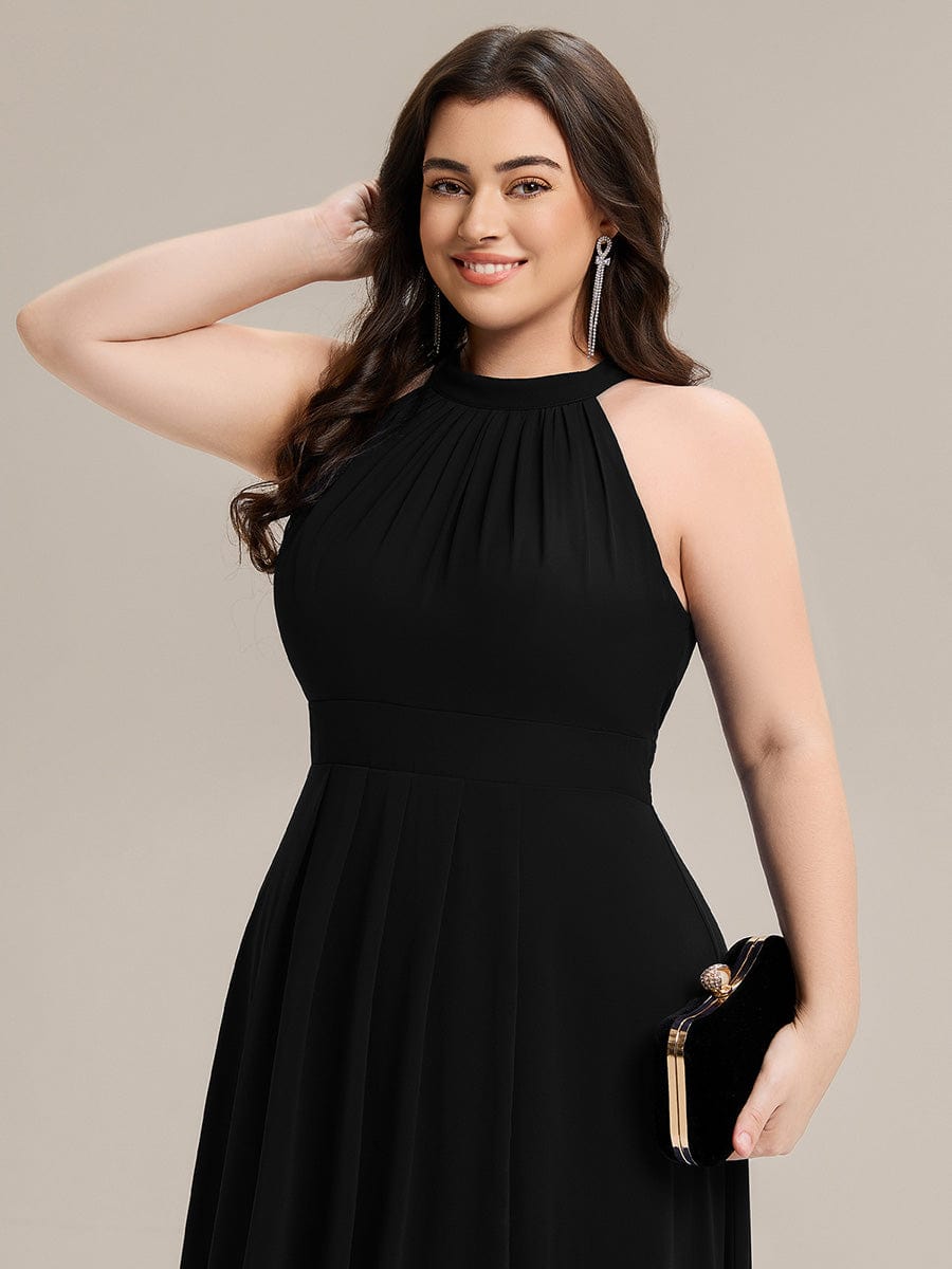 Gathered Chiffon Sleeveless Wedding Guest Dress #color_Black