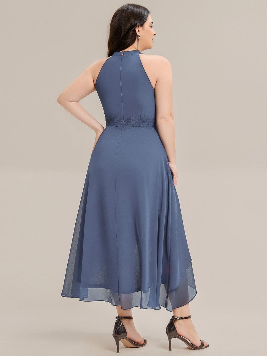 Gathered Chiffon Sleeveless Wedding Guest Dress #color_Dusty Blue