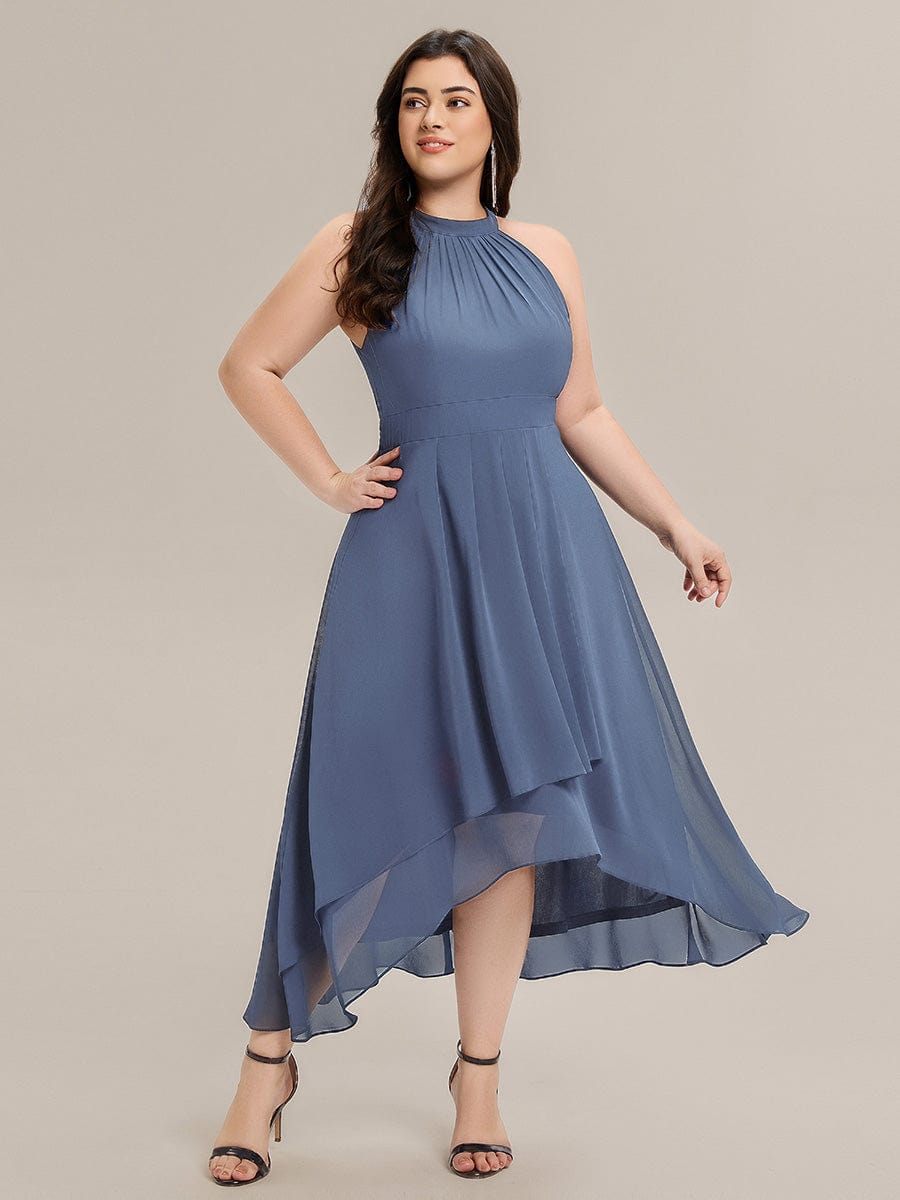 Gathered Chiffon Sleeveless Wedding Guest Dress #color_Dusty Blue