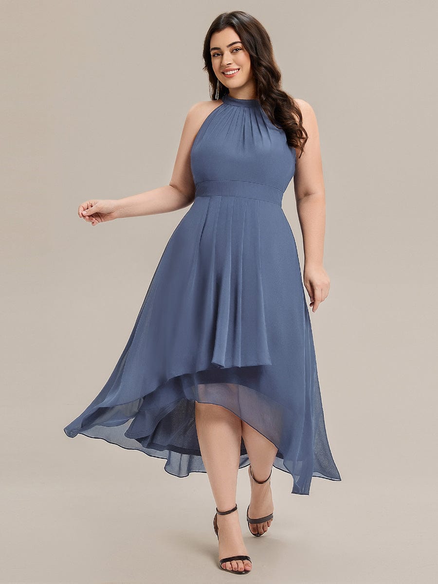 Gathered Chiffon Sleeveless Wedding Guest Dress #color_Dusty Blue