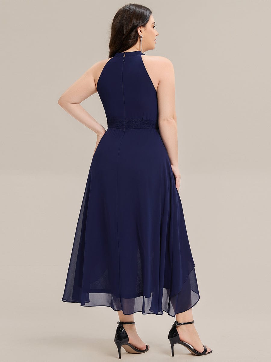 Gathered Chiffon Sleeveless Wedding Guest Dress #color_Navy Blue