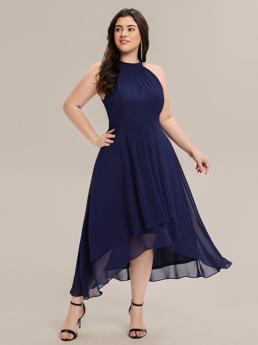 Gathered Chiffon Sleeveless Wedding Guest Dress #color_Navy Blue