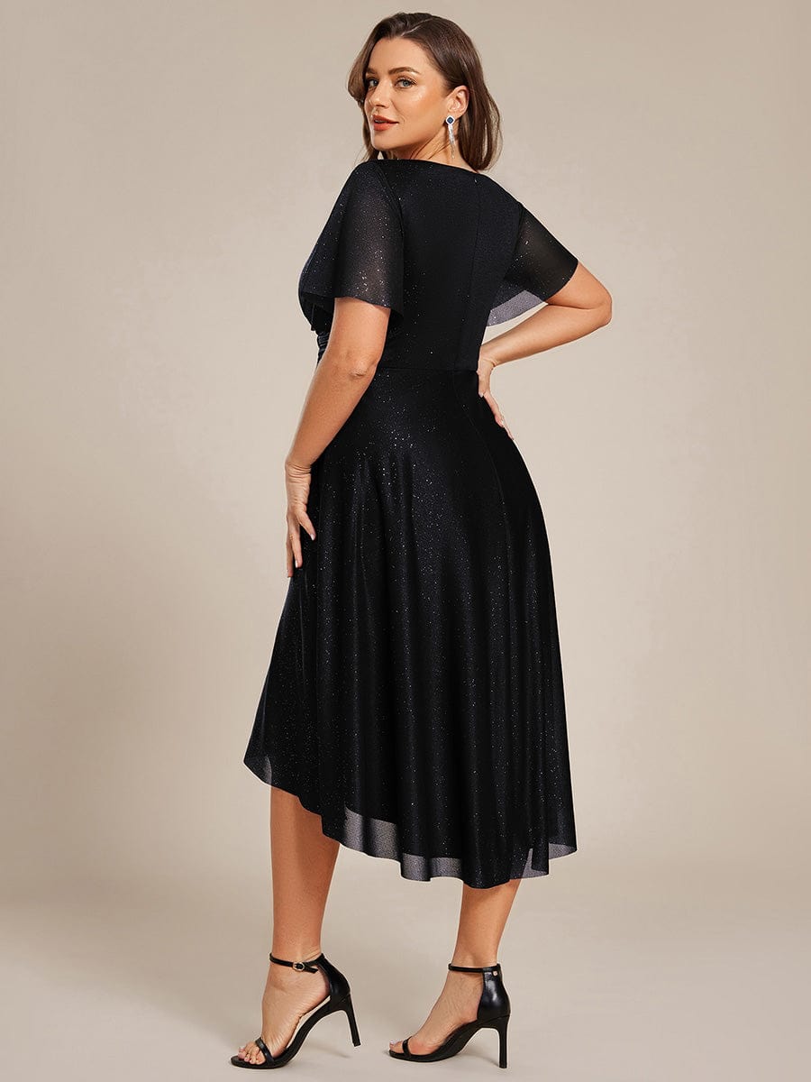 Plus Size Sequin A-Line Midi Wedding Guest Dress #color_Black