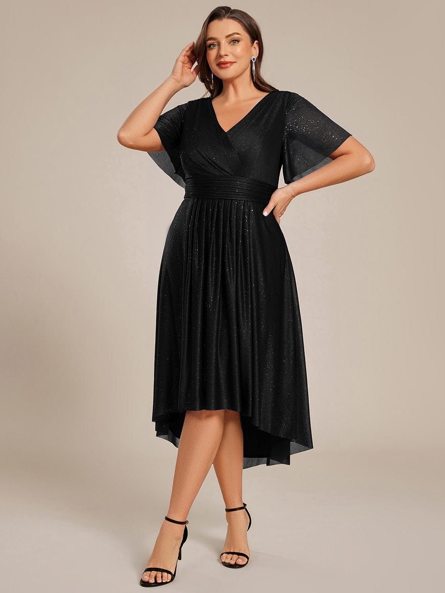 Plus Size Sequin A-Line Midi Wedding Guest Dress #color_Black