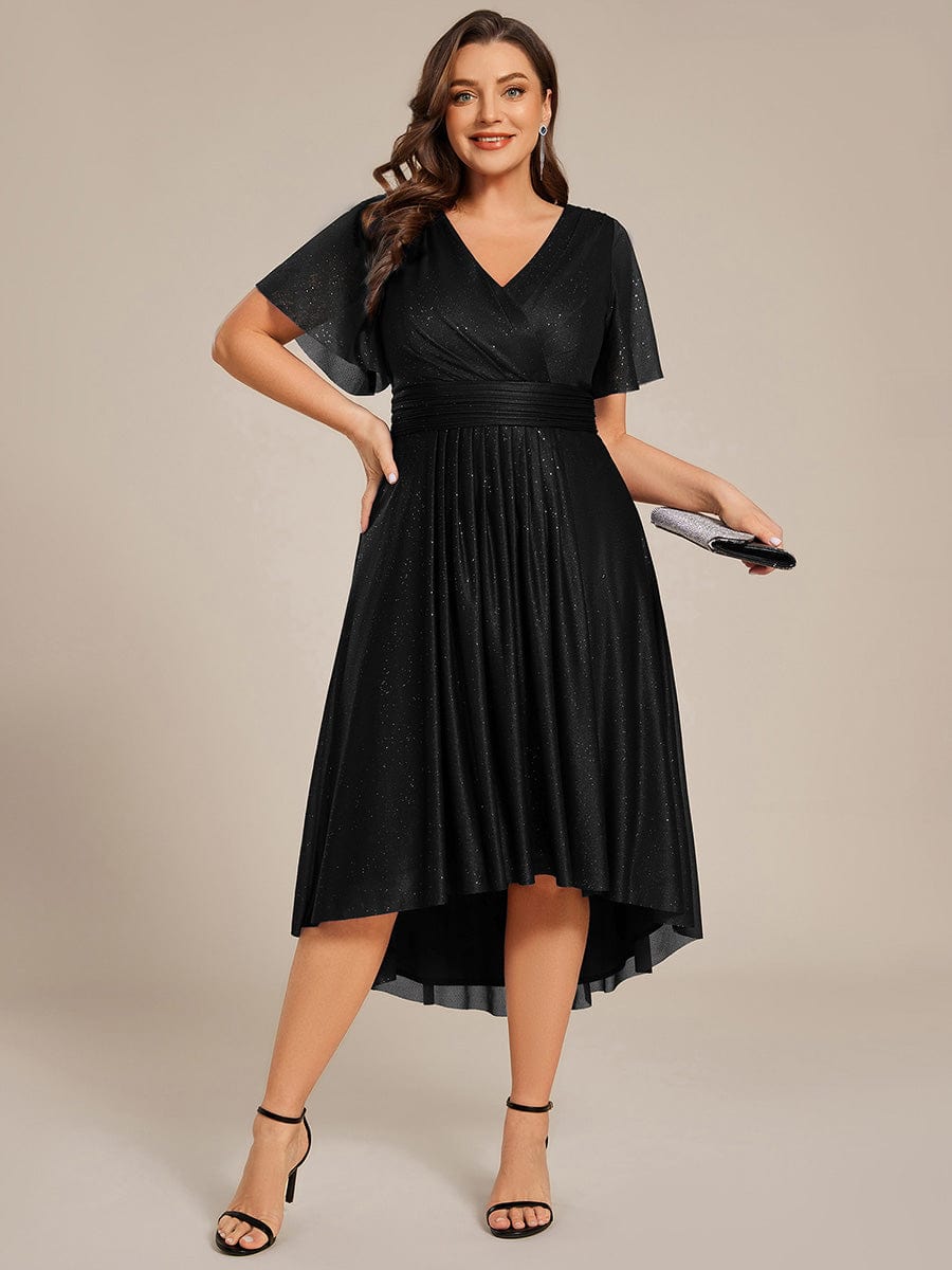 Plus Size Sequin A-Line Midi Wedding Guest Dress #color_Black