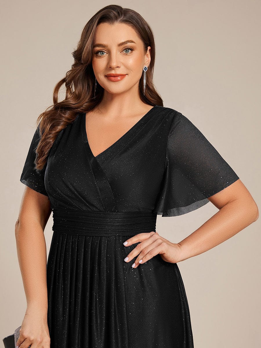 Plus Size Sequin A-Line Midi Wedding Guest Dress #color_Black