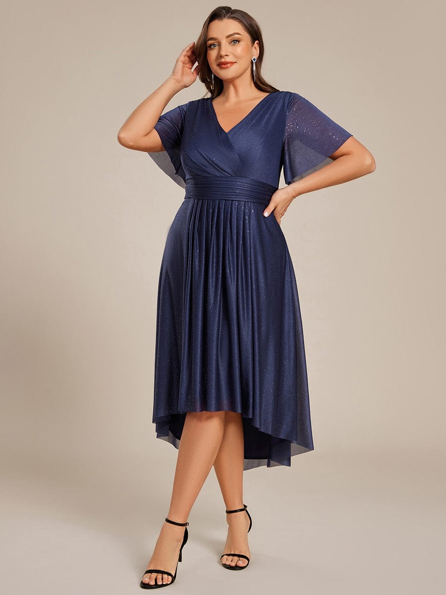 Plus Size Sequin A-Line Midi Wedding Guest Dress #color_Navy Blue