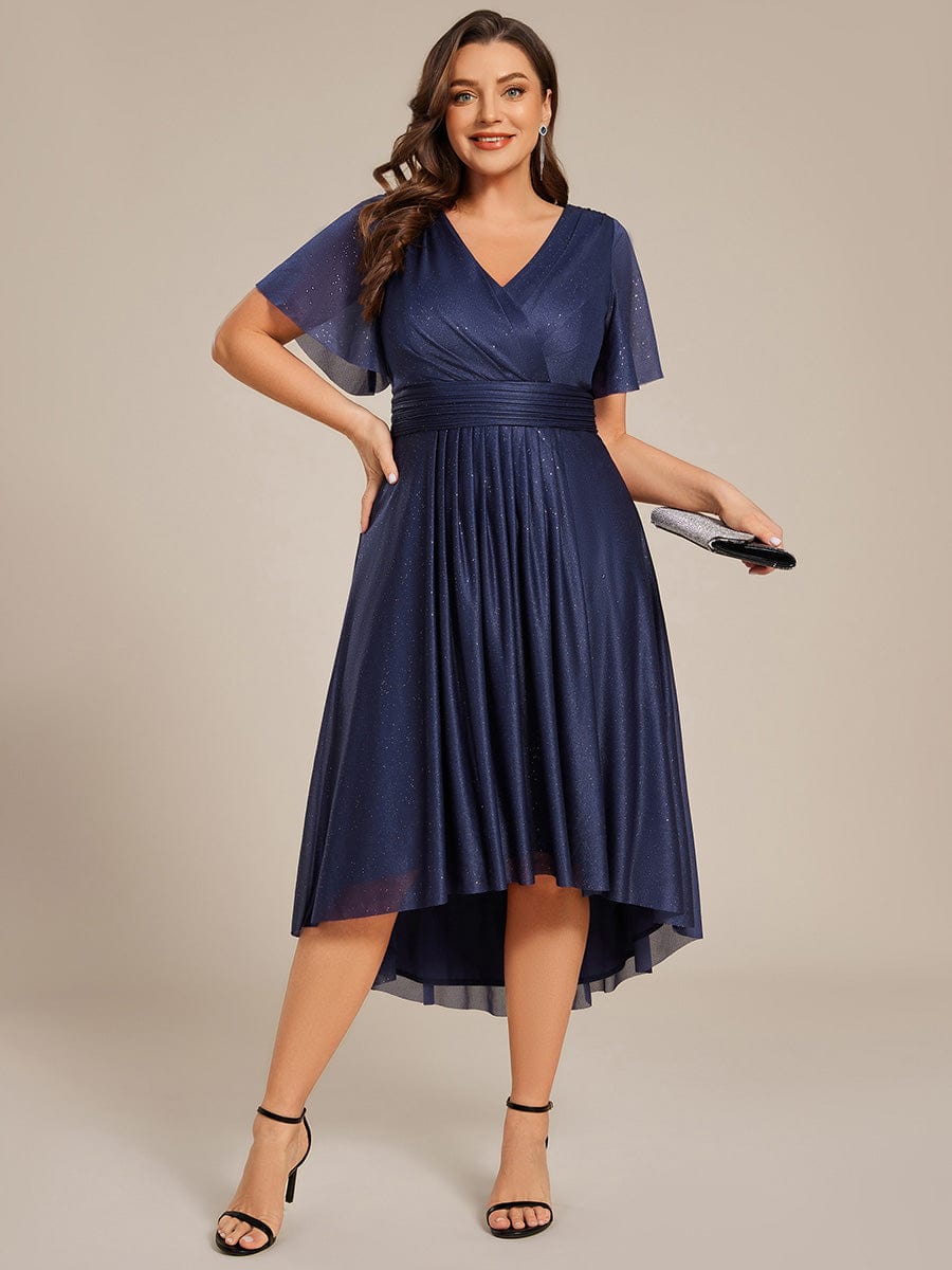 Plus Size Sequin A-Line Midi Wedding Guest Dress #color_Navy Blue