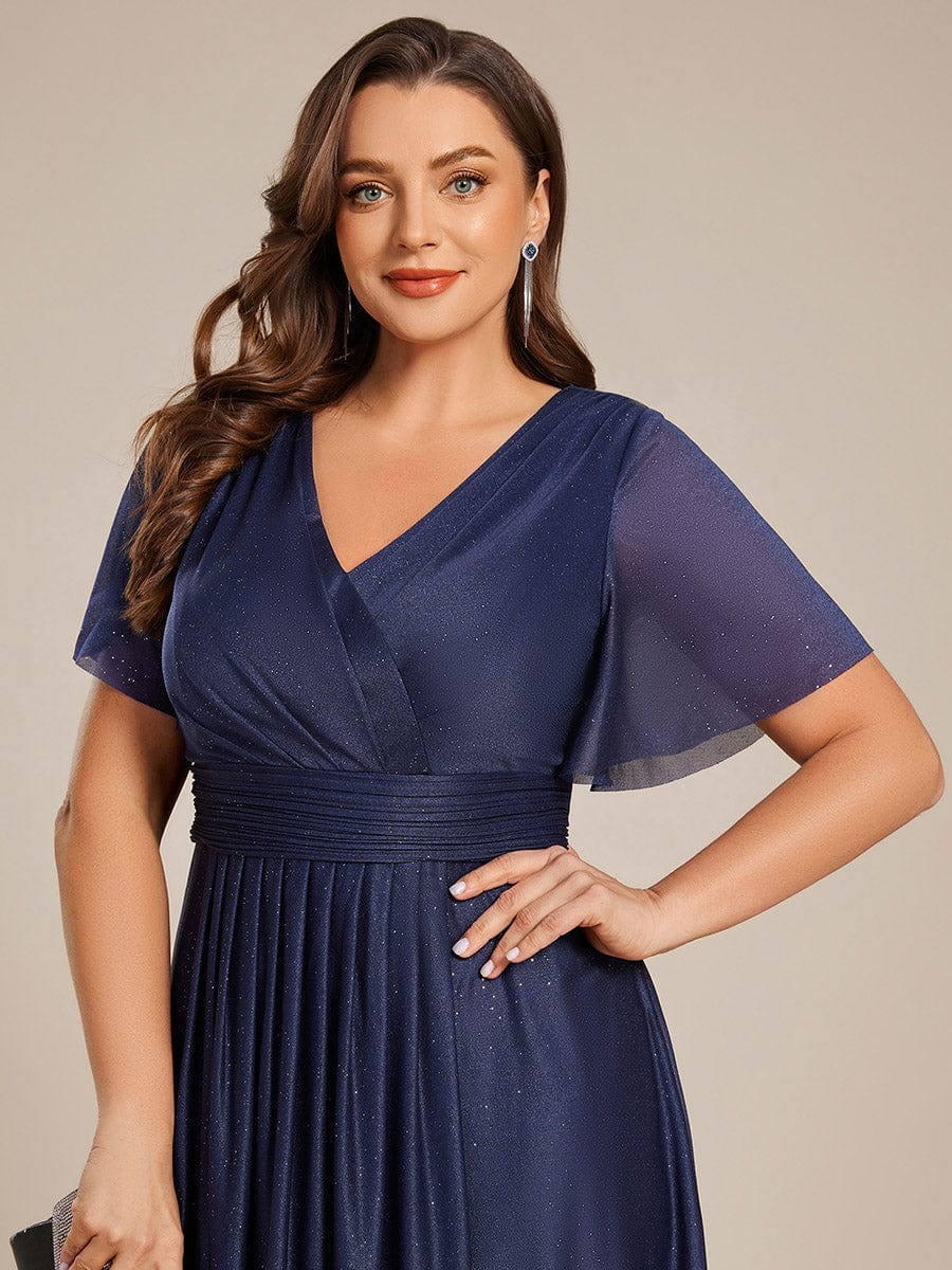 Plus Size Sequin A-Line Midi Wedding Guest Dress #color_Navy Blue