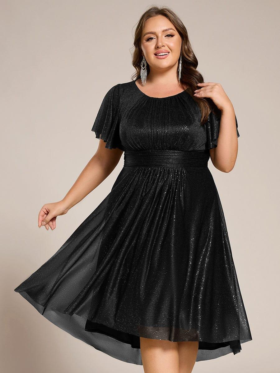 Glitter Round Neck Midi Evening Dress #color_Black
