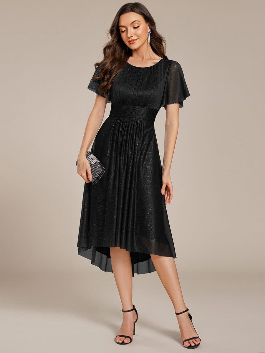 Glitter Round Neck Midi Evening Dress #color_Black