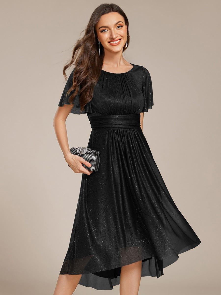 Glitter Round Neck Midi Evening Dress #color_Black