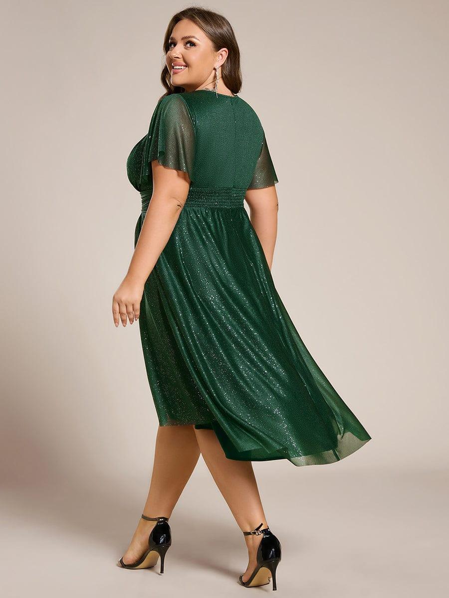Glitter Round Neck Midi Evening Dress #color_Dark Green