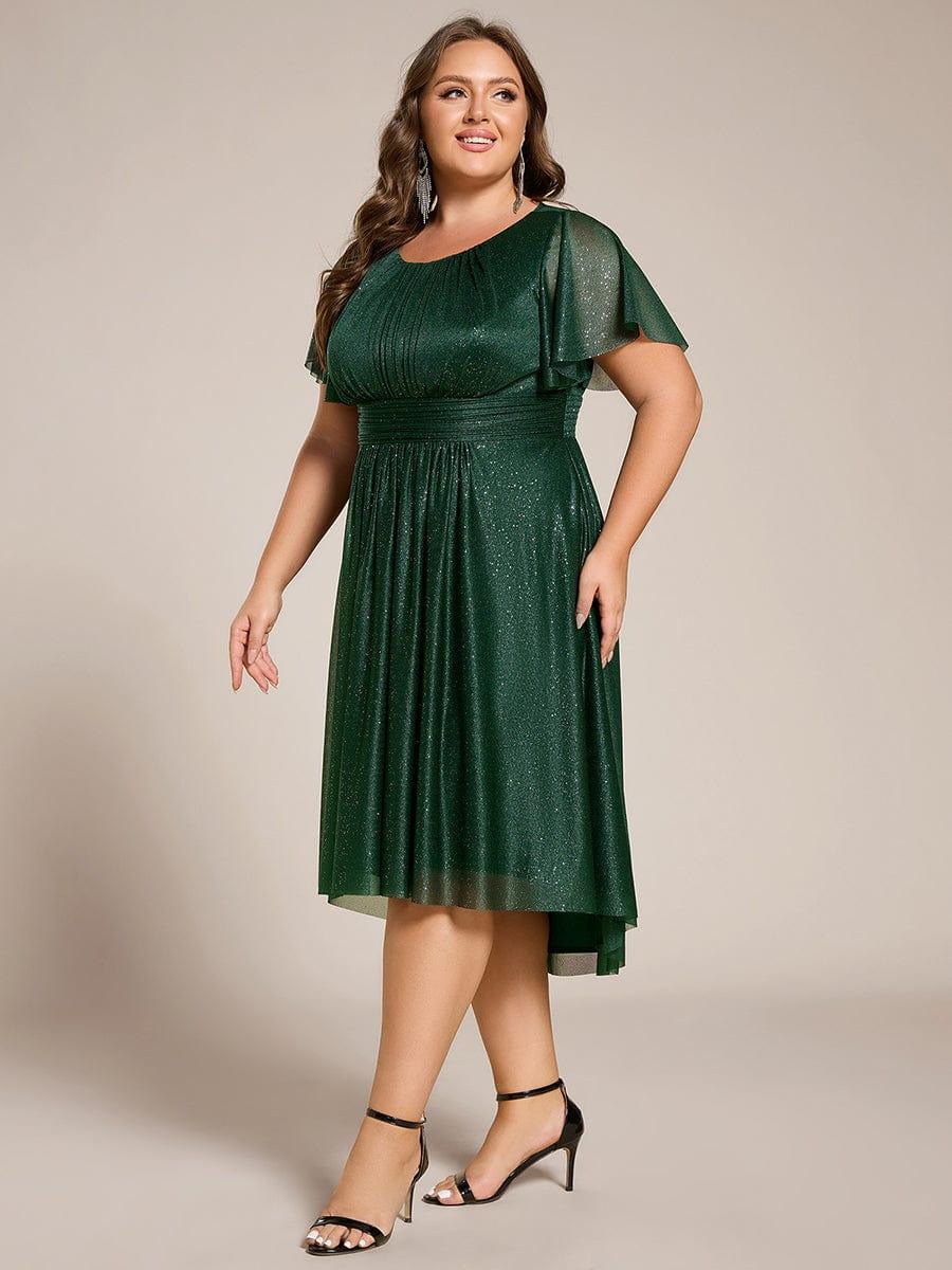 Glitter Round Neck Midi Evening Dress #color_Dark Green
