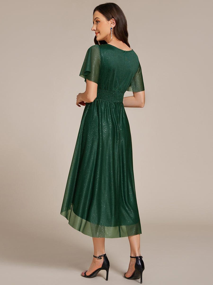 Glitter Round Neck Midi Evening Dress #color_Dark Green