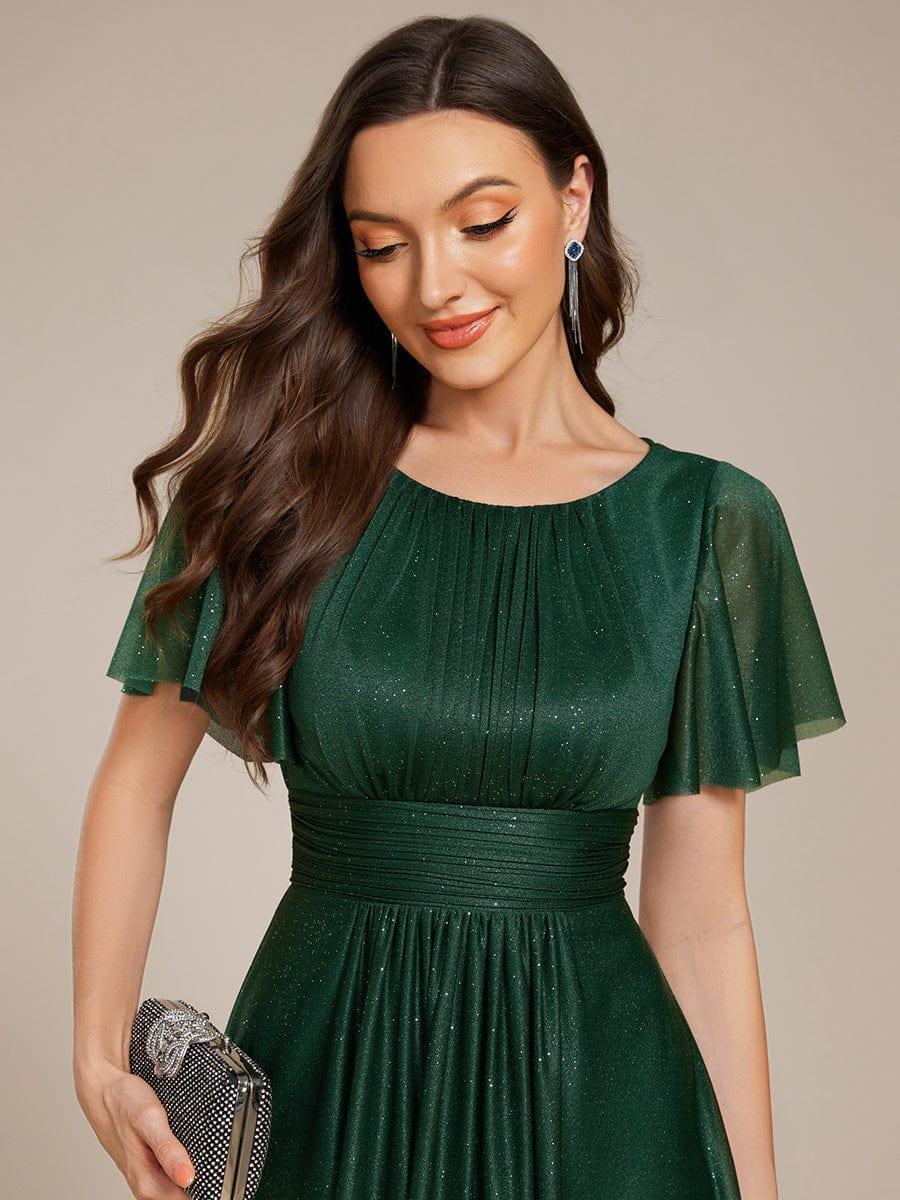 Glitter Round Neck Midi Evening Dress #color_Dark Green