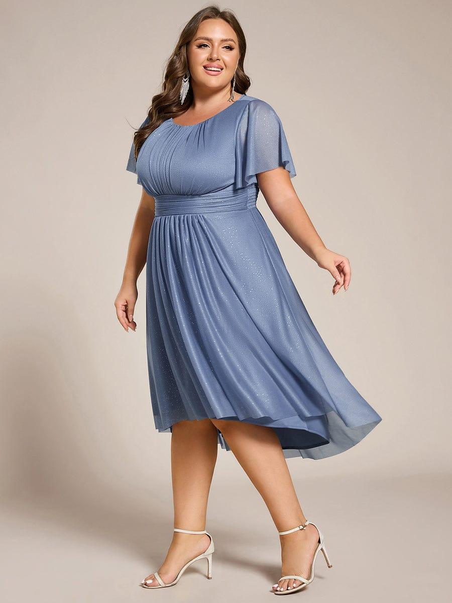 Glitter Round Neck Midi Wedding Guest Dress #color_Dusty Blue