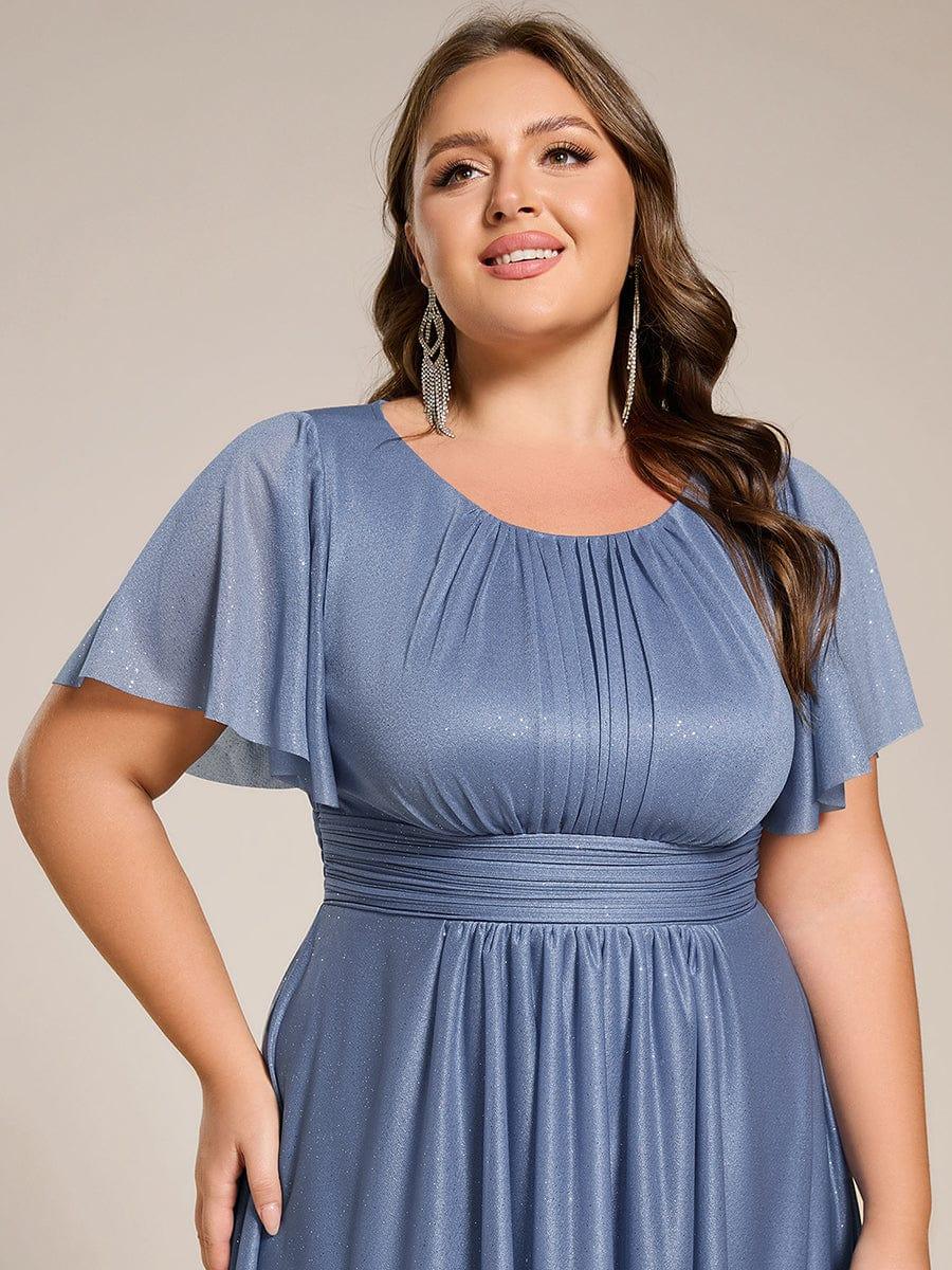Glitter Round Neck Midi Wedding Guest Dress #color_Dusty Blue