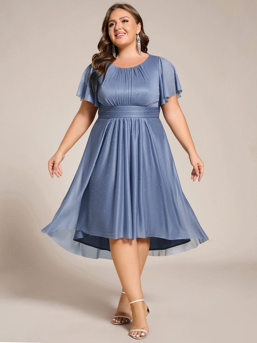 Glitter Round Neck Midi Evening Dress #color_Dusty Navy