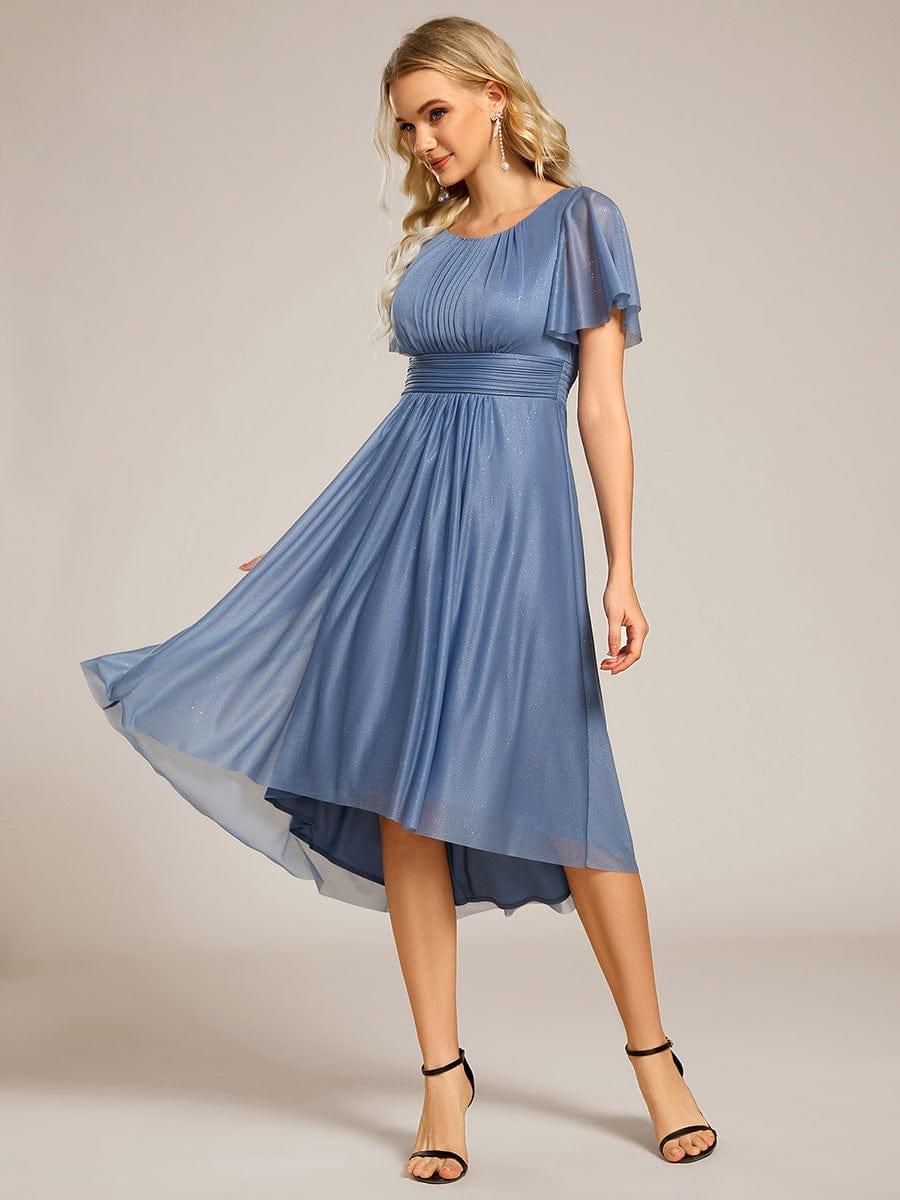 Glitter Round Neck Midi Wedding Guest Dress #color_Dusty Blue
