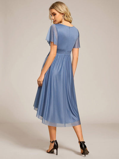 Glitter Round Neck Midi Wedding Guest Dress #color_Dusty Blue