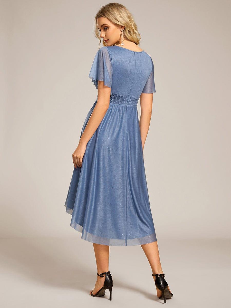 Glitter Round Neck Midi Wedding Guest Dress #color_Dusty Blue