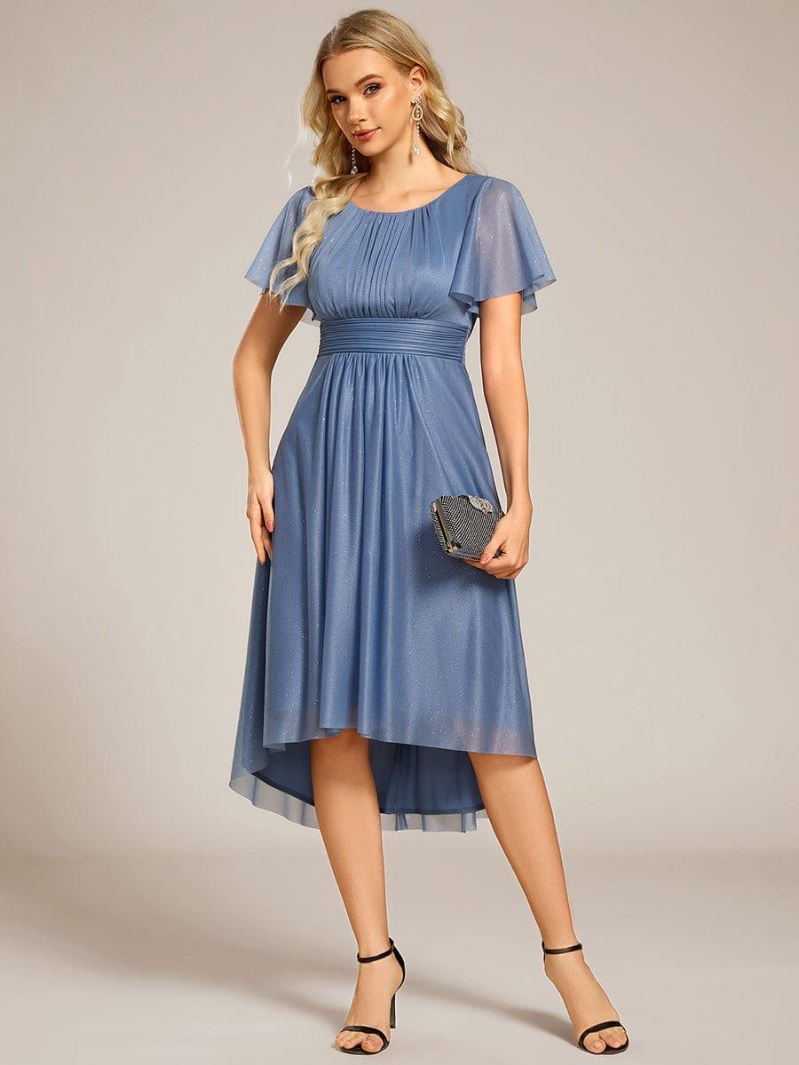 Glitter Round Neck Midi Wedding Guest Dress #color_Dusty Blue