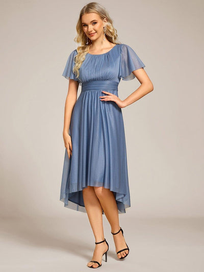 Glitter Round Neck Midi Wedding Guest Dress #color_Dusty Blue
