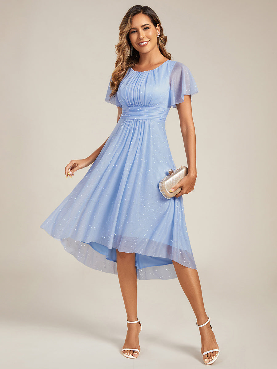Glitter Round Neck Midi Wedding Guest Dress #Color_Ice Blue
