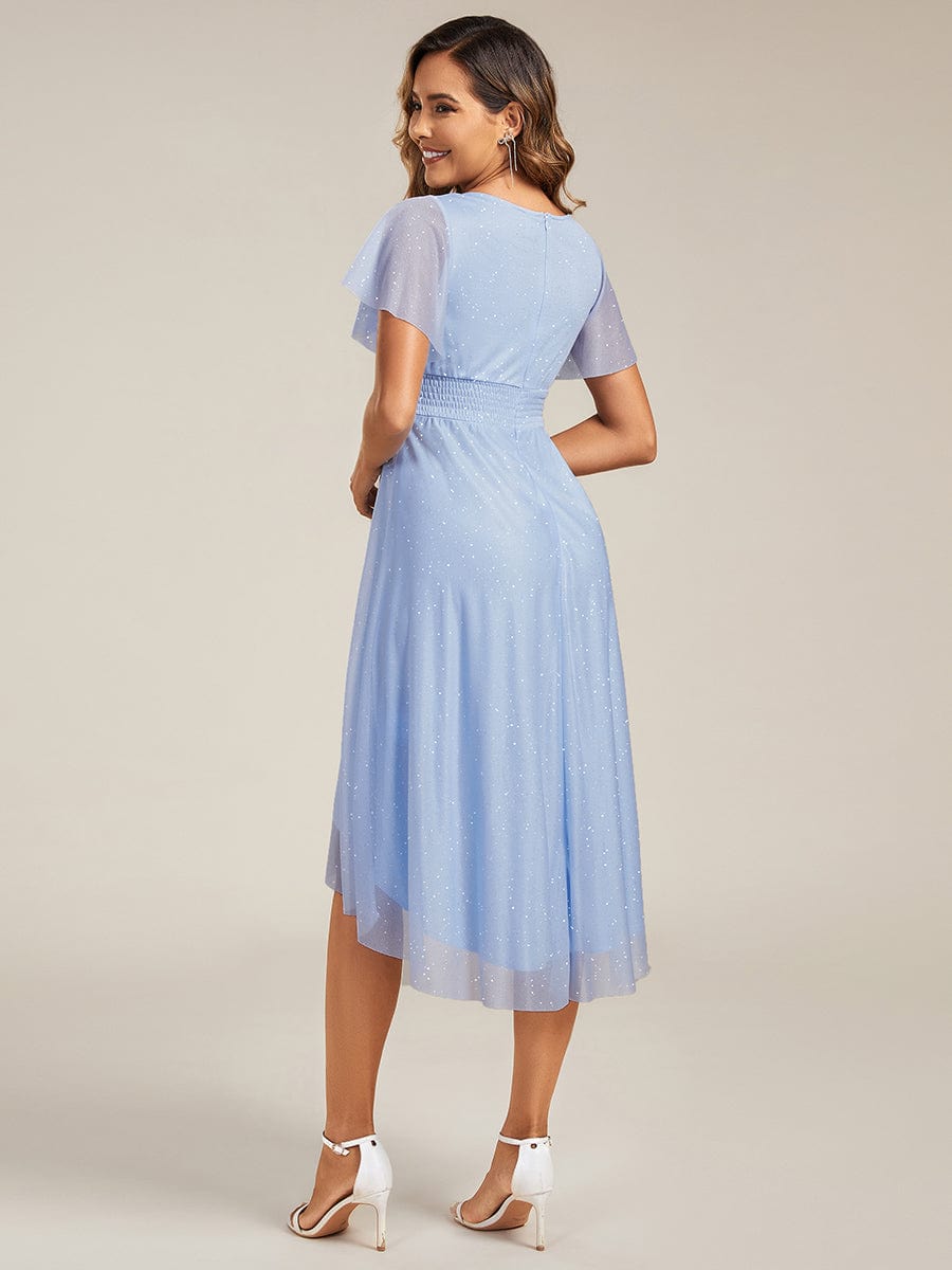 Glitter Round Neck Midi Wedding Guest Dress #Color_Ice Blue