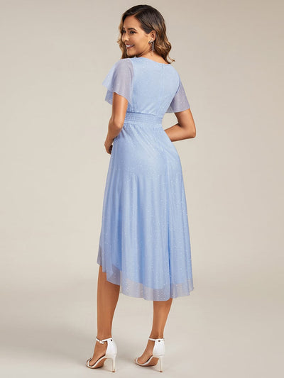 Glitter Round Neck Midi Evening Dress #color_Ice blue