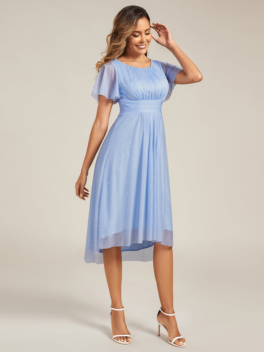 Glitter Round Neck Midi Wedding Guest Dress #Color_Ice Blue