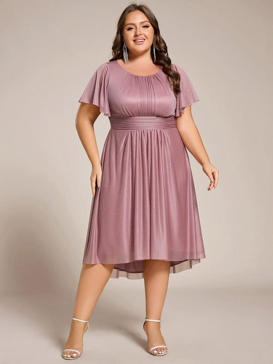 Glitter Round Neck Midi Evening Dress #color_Purple Orchid