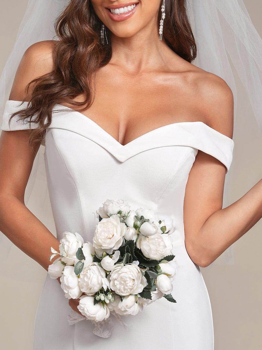 Plain Solid Color Off Shoulder Mermaid Wedding Dress