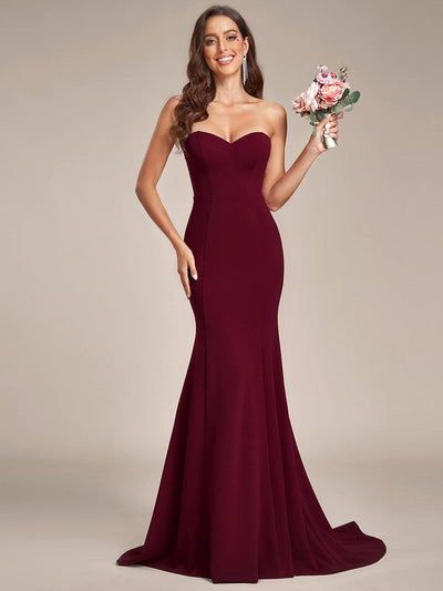 Simple Strapless Sweetheart Mermaid Wedding Dress #color_Burgundy