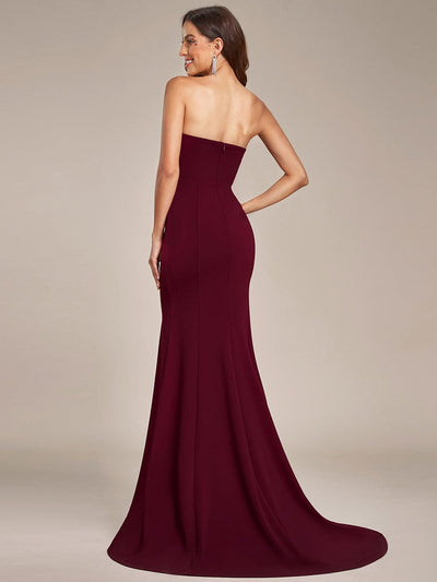 Simple Strapless Sweetheart Mermaid Wedding Dress #color_Burgundy