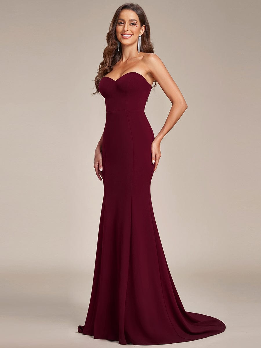 Simple Strapless Sweetheart Mermaid Wedding Dress #color_Burgundy