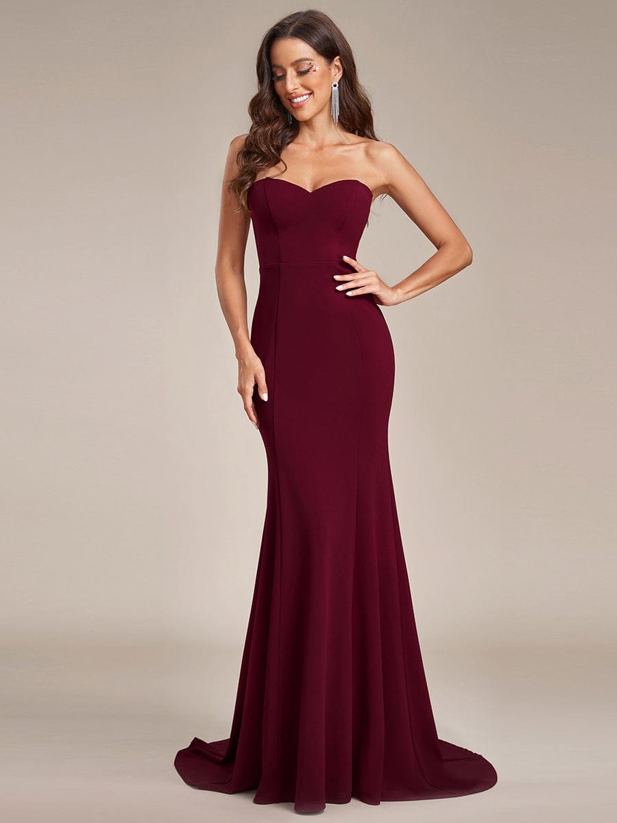 Simple Strapless Sweetheart Mermaid Wedding Dress #color_Burgundy