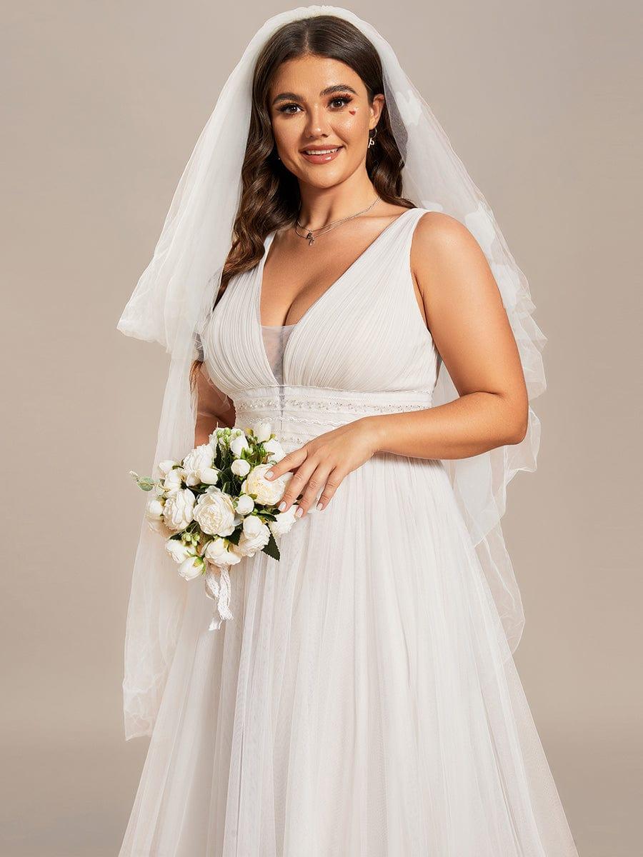 Plus Size Sleeveless Deep V Low Back Long Wedding Dress Plus Size Sleeveless Deep V Low Back Long Wedding Dress