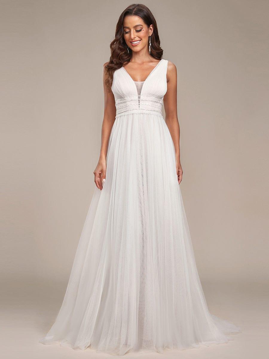 Sleeveless Deep V Low Back Long Wedding Dress #color_Ivory