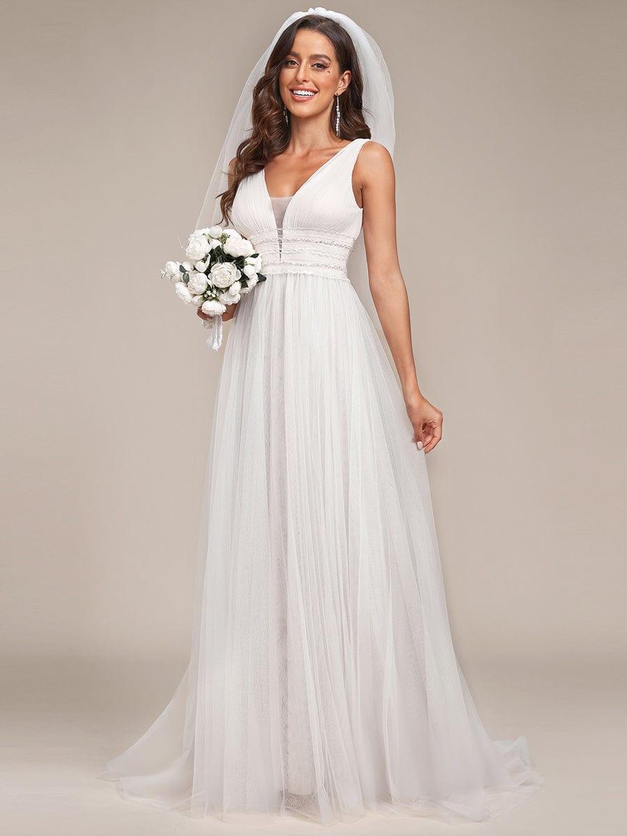 Sleeveless Deep V Low Back Long Wedding Dress #color_Ivory