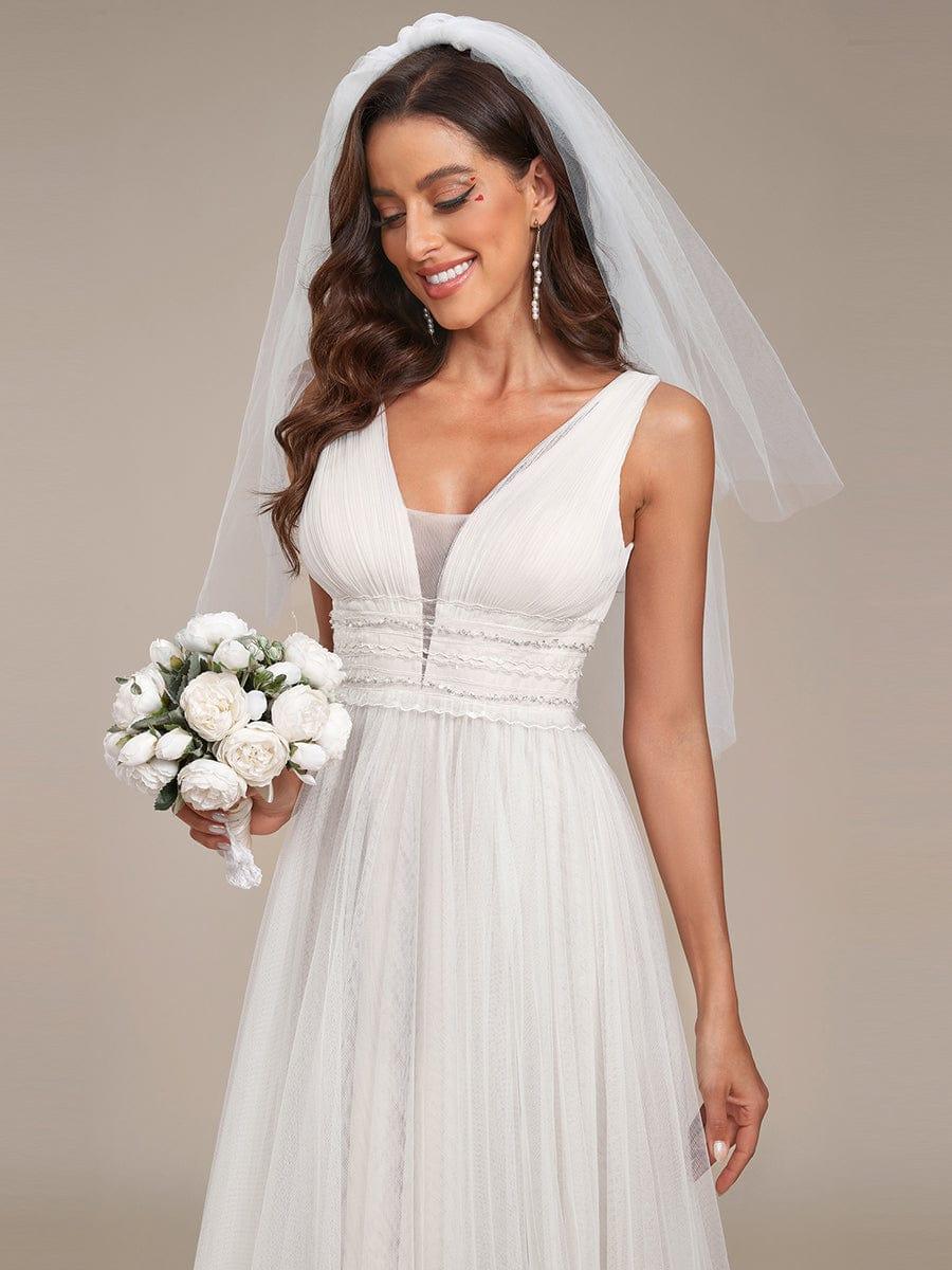 Sleeveless Deep V Low Back Long Wedding Dress #color_Ivory