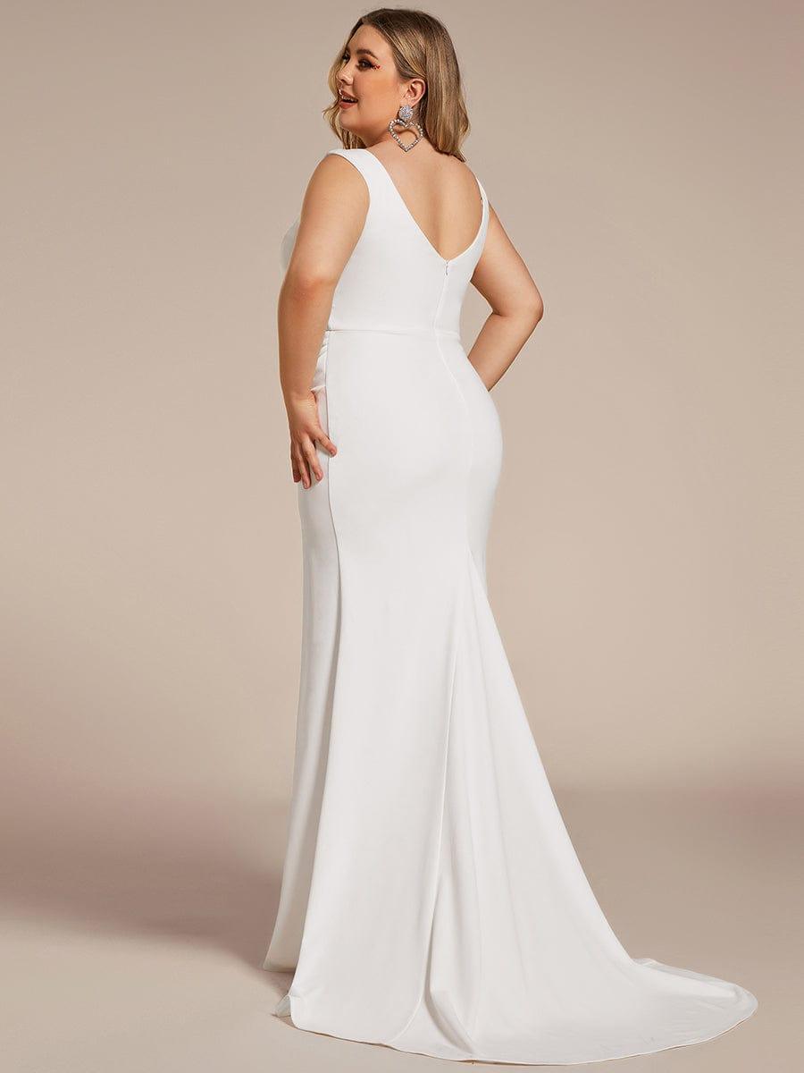 Sleeveless Ruched Sweetheart Fit and Flare Wedding Dress #color_White Sleeveless Ruched Sweetheart Fit and Flare Wedding Dress